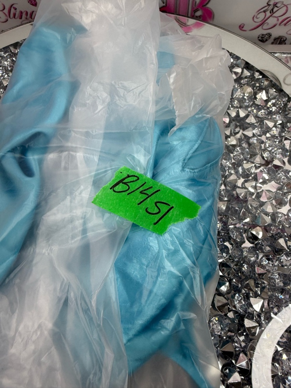 Silk and Satin dress rhinestone diamond Aqua Slip Dress with Keyhole Detail - Picture 13 of 13